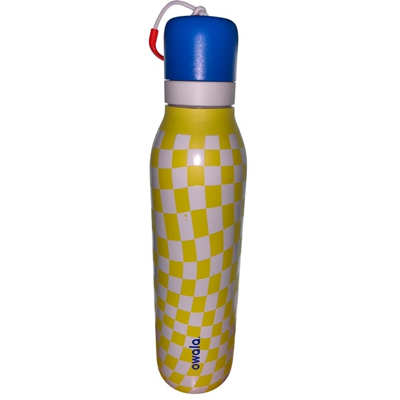 Dutch Bros x Owala FreeSip "Always Stoked" 24oz Bottle Yellow Checker Windmill - Picture 1 of 5